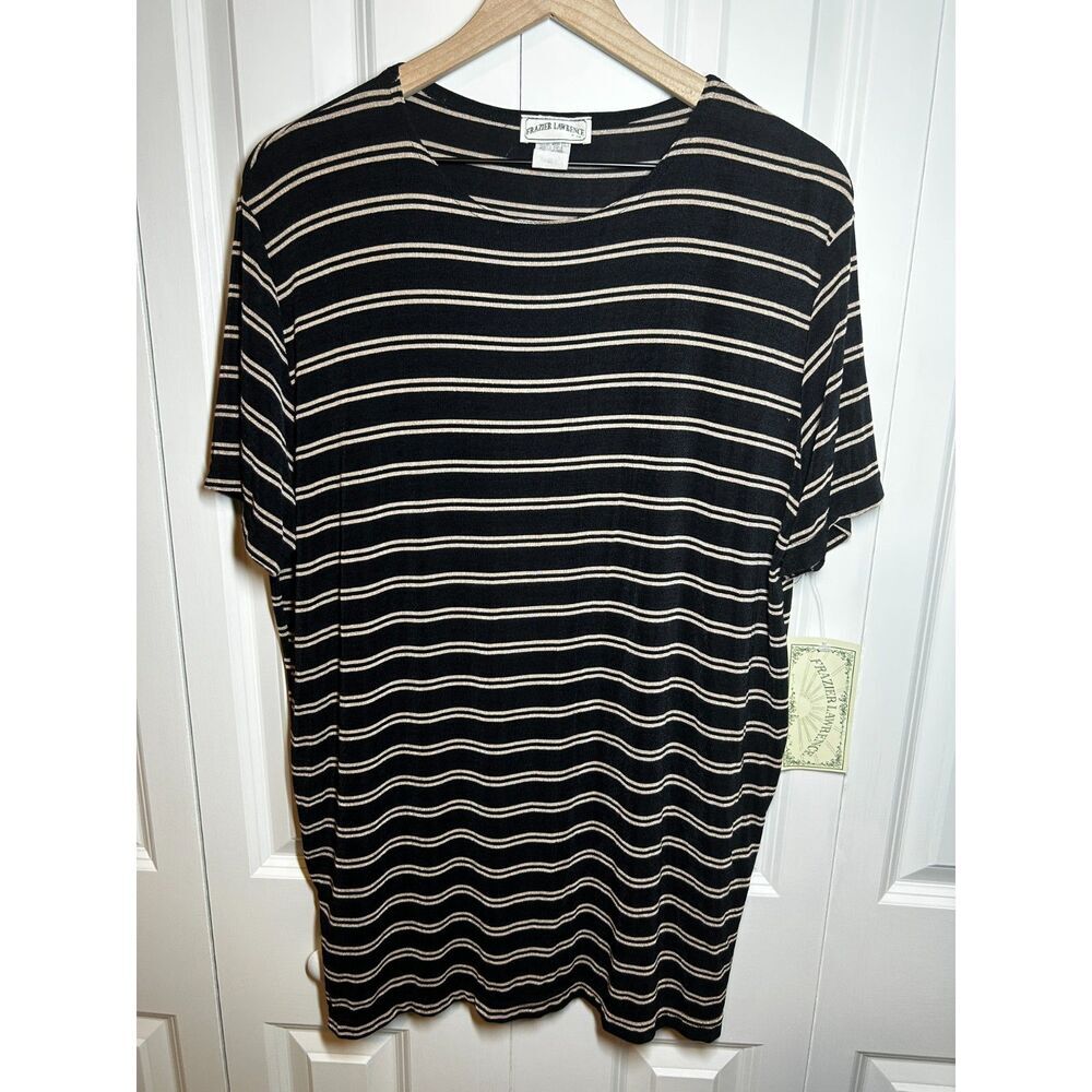 NWT Vintage Frazier Lawrence Striped Knit Top Size Large Textured Wavy Hem